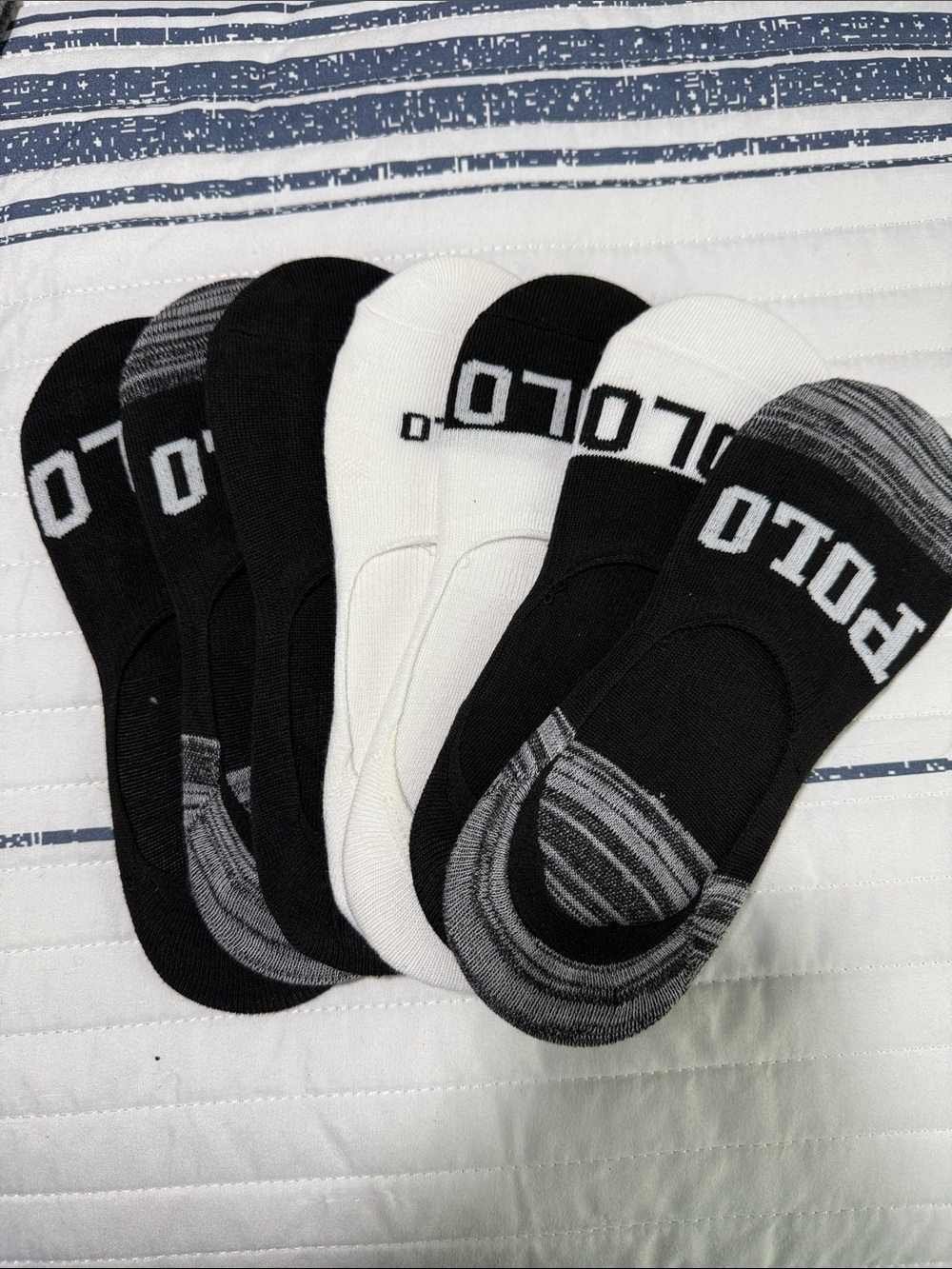 Polo by Ralph Lauren No-Show Sock Liners in Black & White (7-Pack)